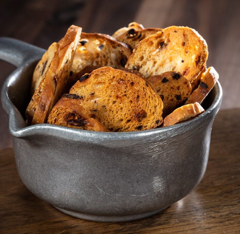 asiago olive crostini